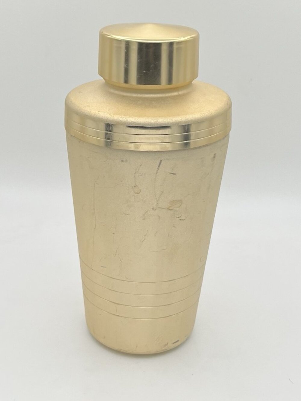Vintage Mid Century Modern Gold Cocktail Shaker Mirro Aluminum Barware Atomic